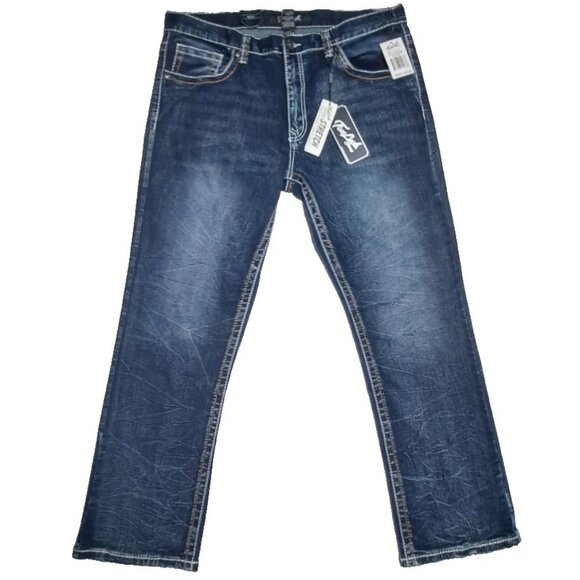NEW True Luck Jeans Men's 36 X30 Bootcut Classic Stretch Thick Stitch Dark Blast - Picture 1 of 15